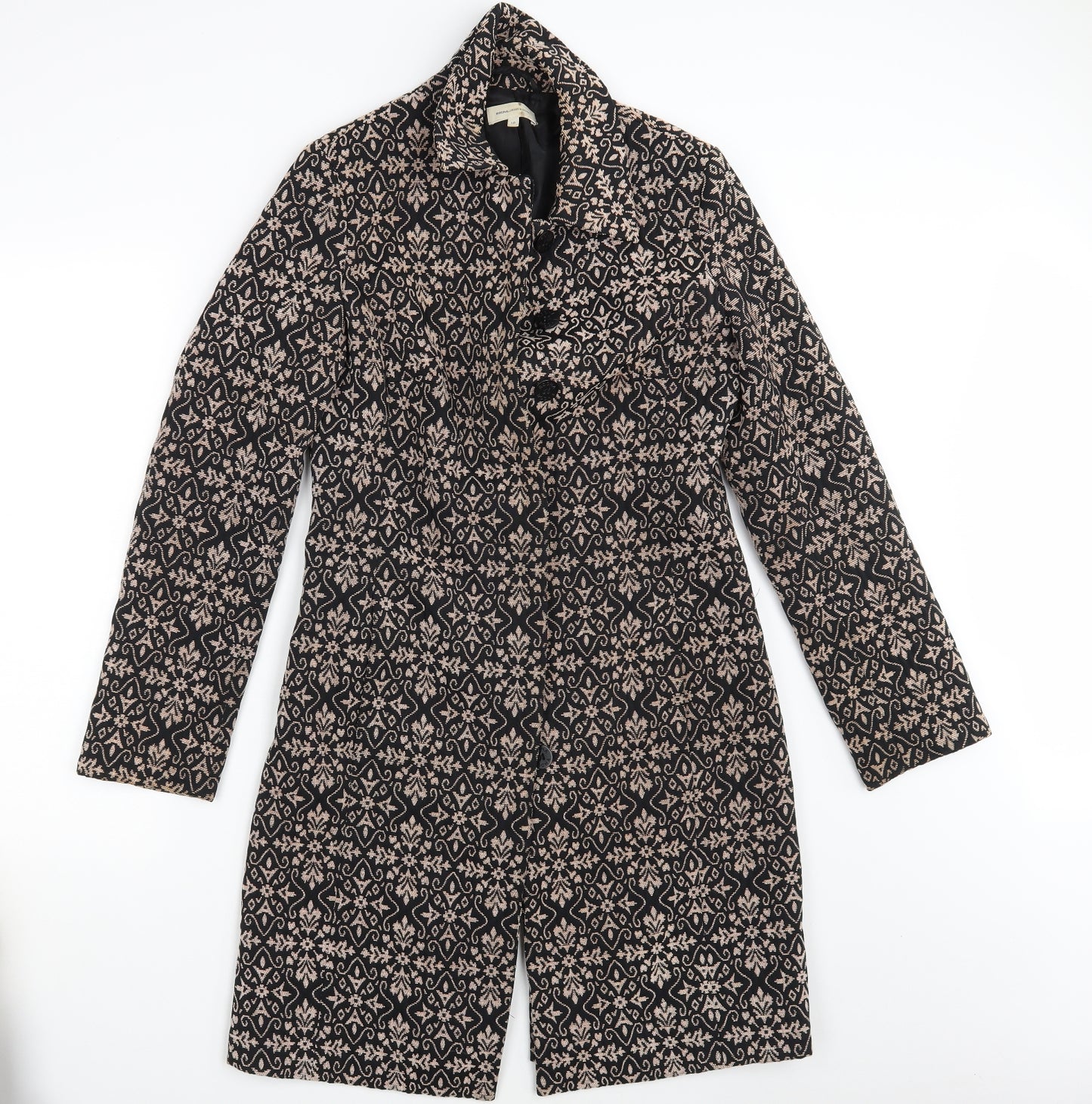 RJR.John Rocha Womens Black Fair Isle  Overcoat Coat Size 10