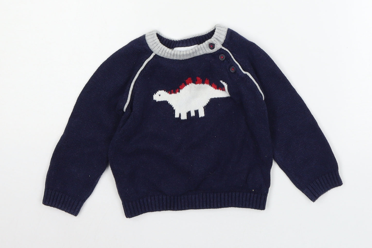 The White Company Boys Blue  Knit Pullover Jumper Size 9-12 Months  - Dinosaur
