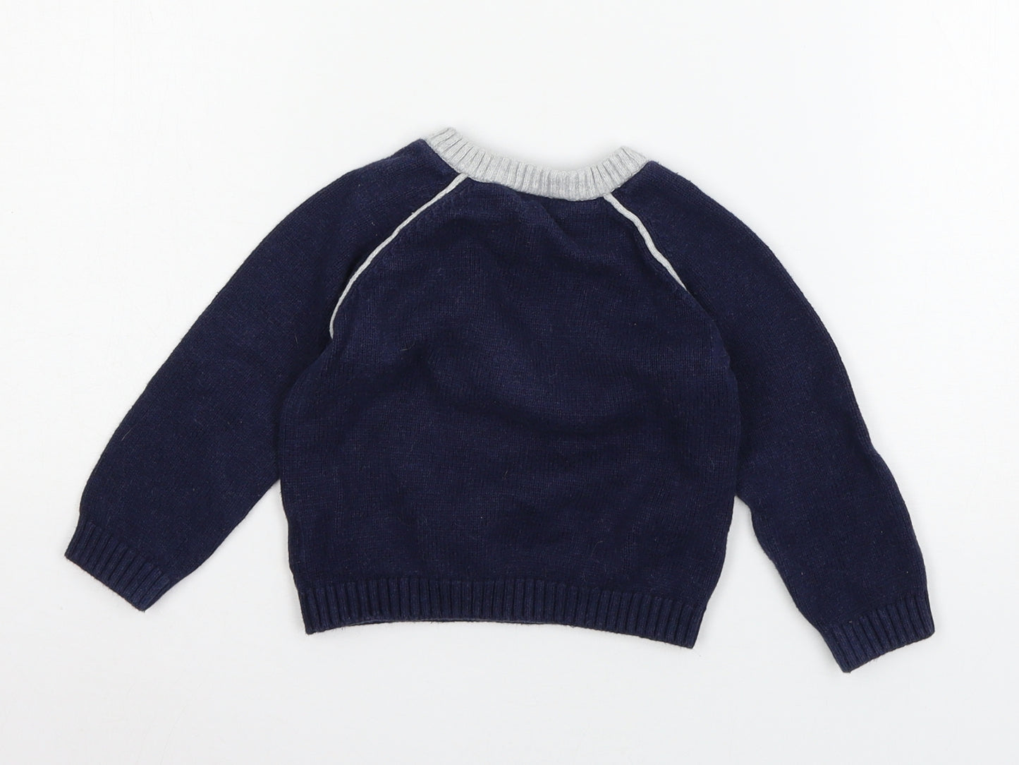 The White Company Boys Blue  Knit Pullover Jumper Size 9-12 Months  - Dinosaur