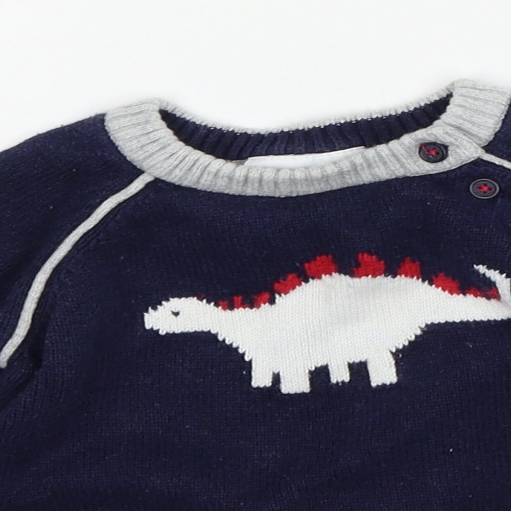 The White Company Boys Blue  Knit Pullover Jumper Size 9-12 Months  - Dinosaur