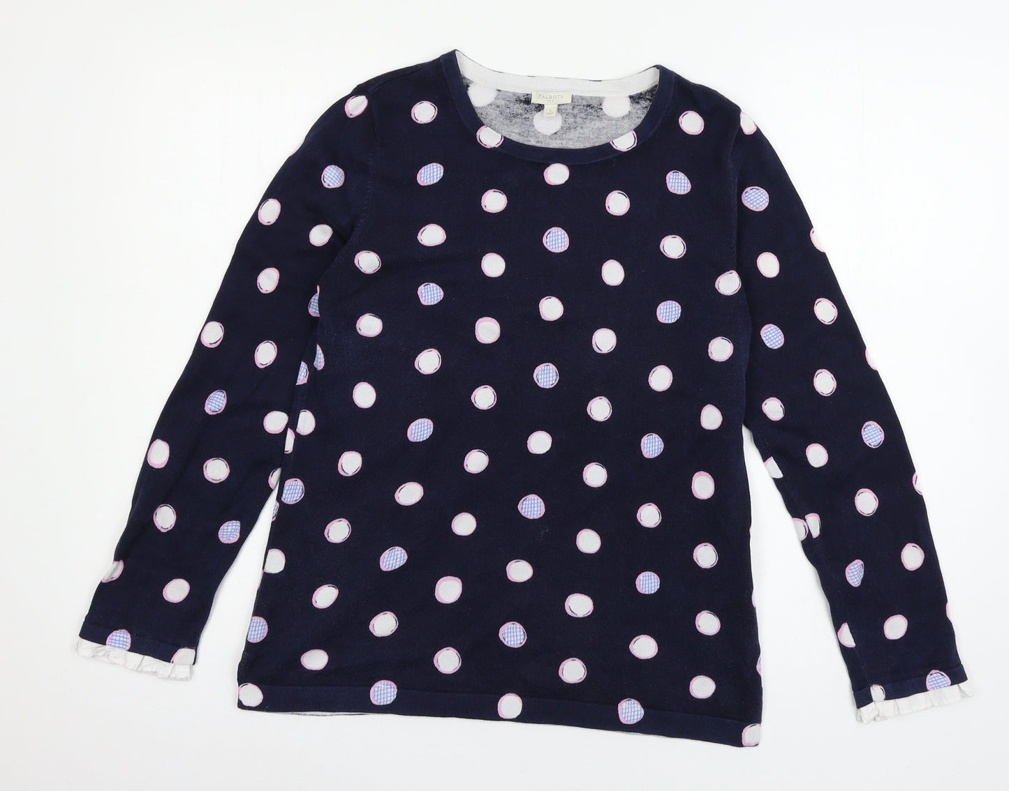Talbots Womens Black Polka Dot Jersey Basic T-Shirt Size 12