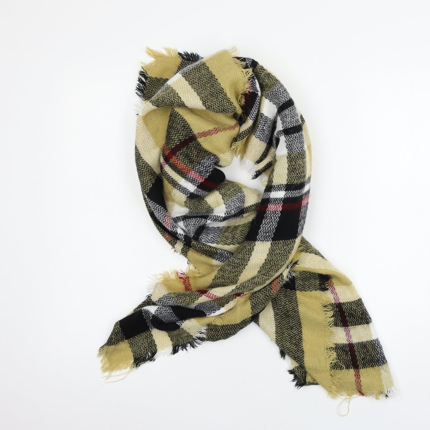 Preworn Womens Brown Plaid Knit  Scarf