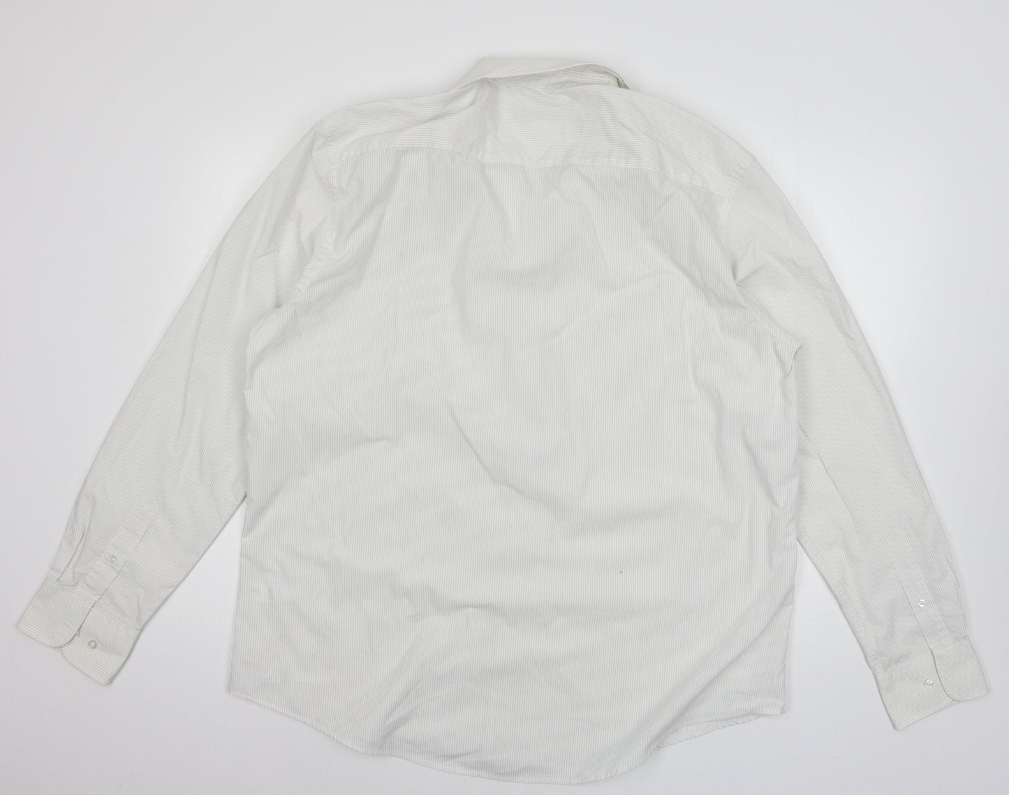 TU Mens White Striped   Button-Up Size 17.5