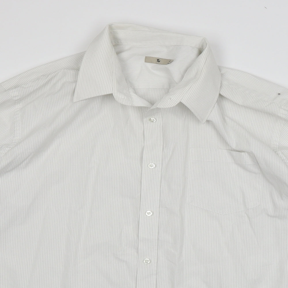TU Mens White Striped   Button-Up Size 17.5