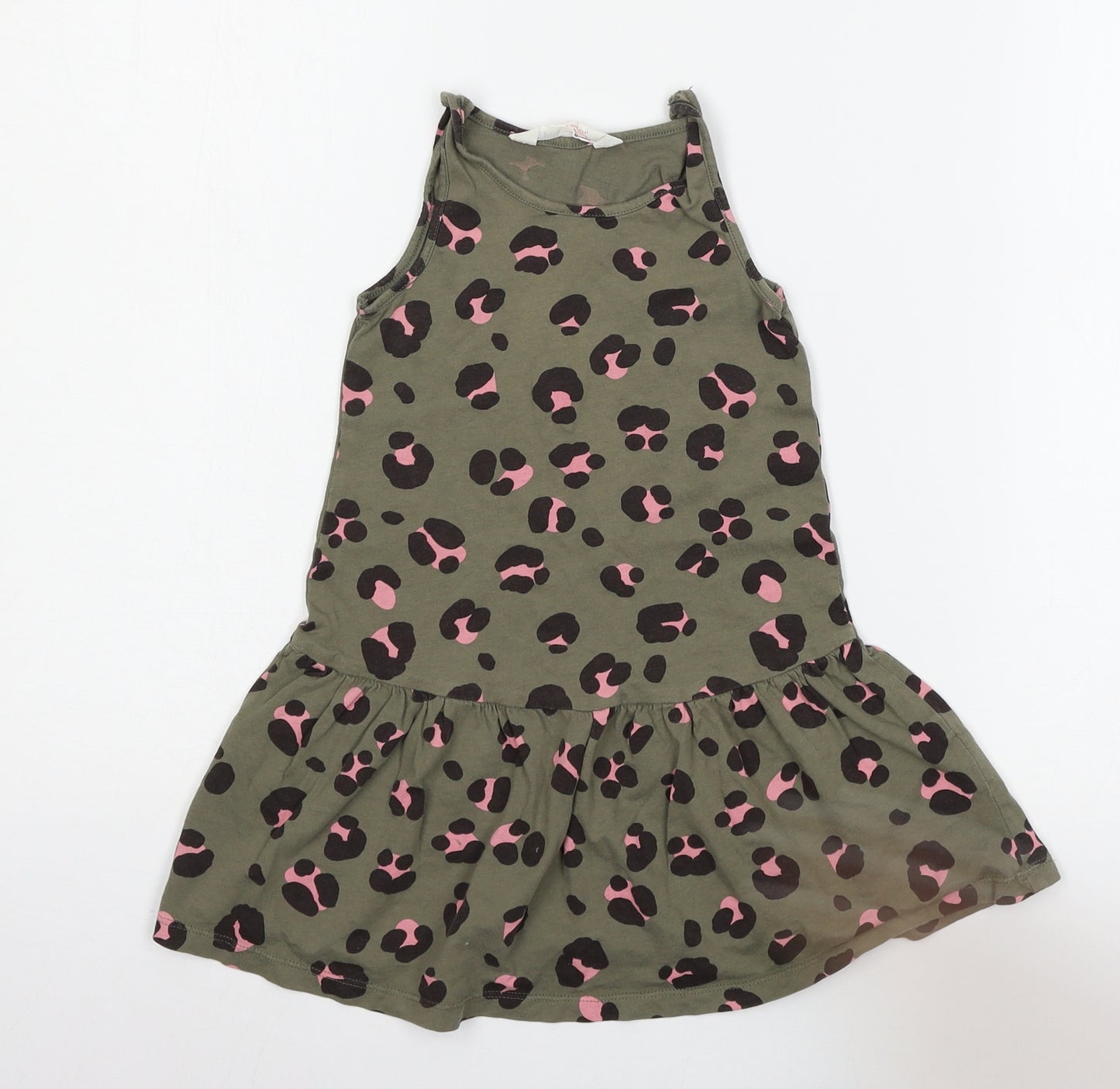 H&M Girls Green Animal Print Jersey Tank Dress  Size 3-4 Years