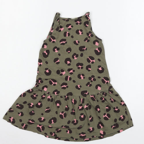 H&M Girls Green Animal Print Jersey Tank Dress  Size 3-4 Years