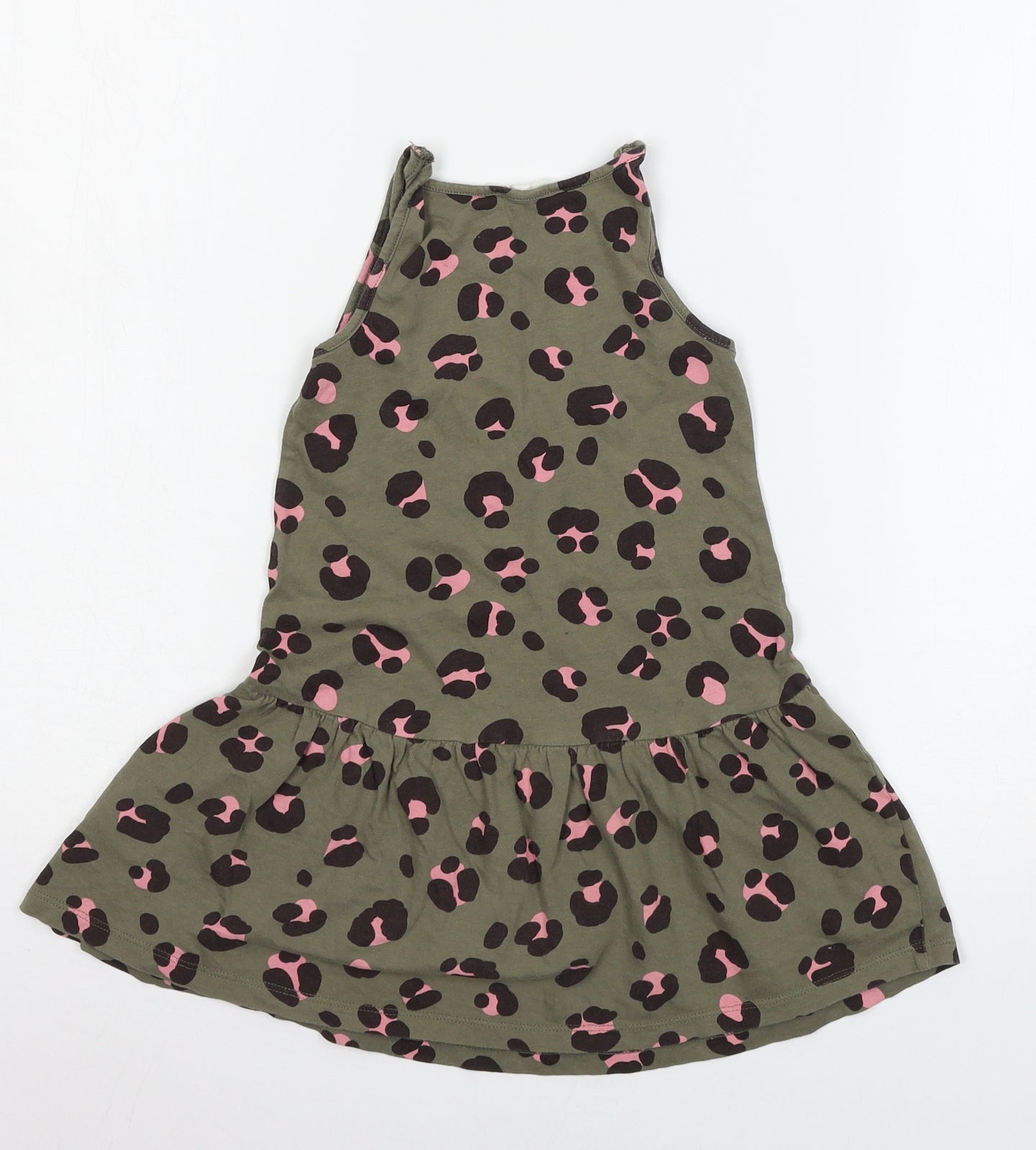 H&M Girls Green Animal Print Jersey Tank Dress  Size 3-4 Years