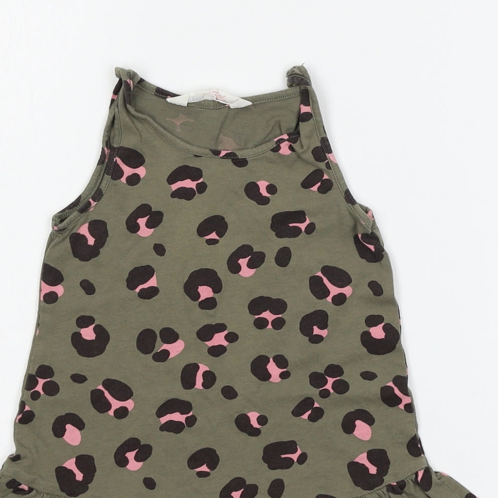 H&M Girls Green Animal Print Jersey Tank Dress  Size 3-4 Years