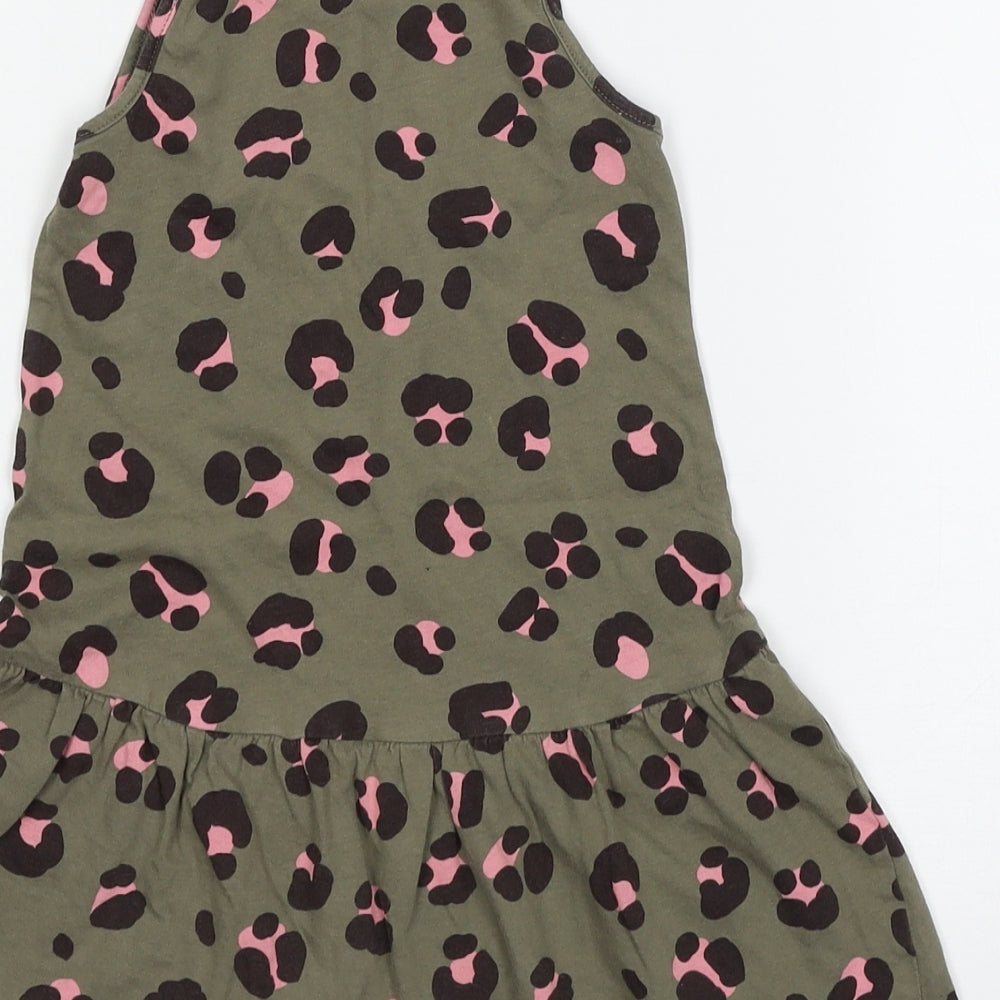 H&M Girls Green Animal Print Jersey Tank Dress  Size 3-4 Years