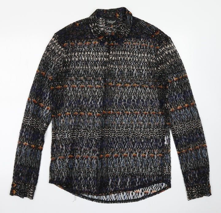 Reclaimed Vintage Womens Blue Fair Isle  Basic Button-Up Size M