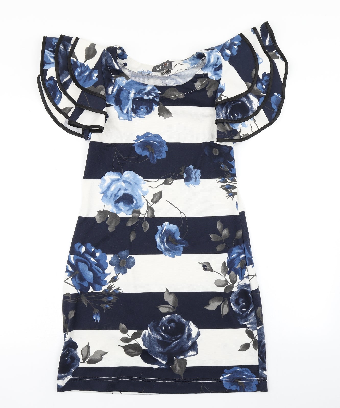 Apricot Womens Blue Floral  Bodycon  Size M  - Ruffle Sleeve
