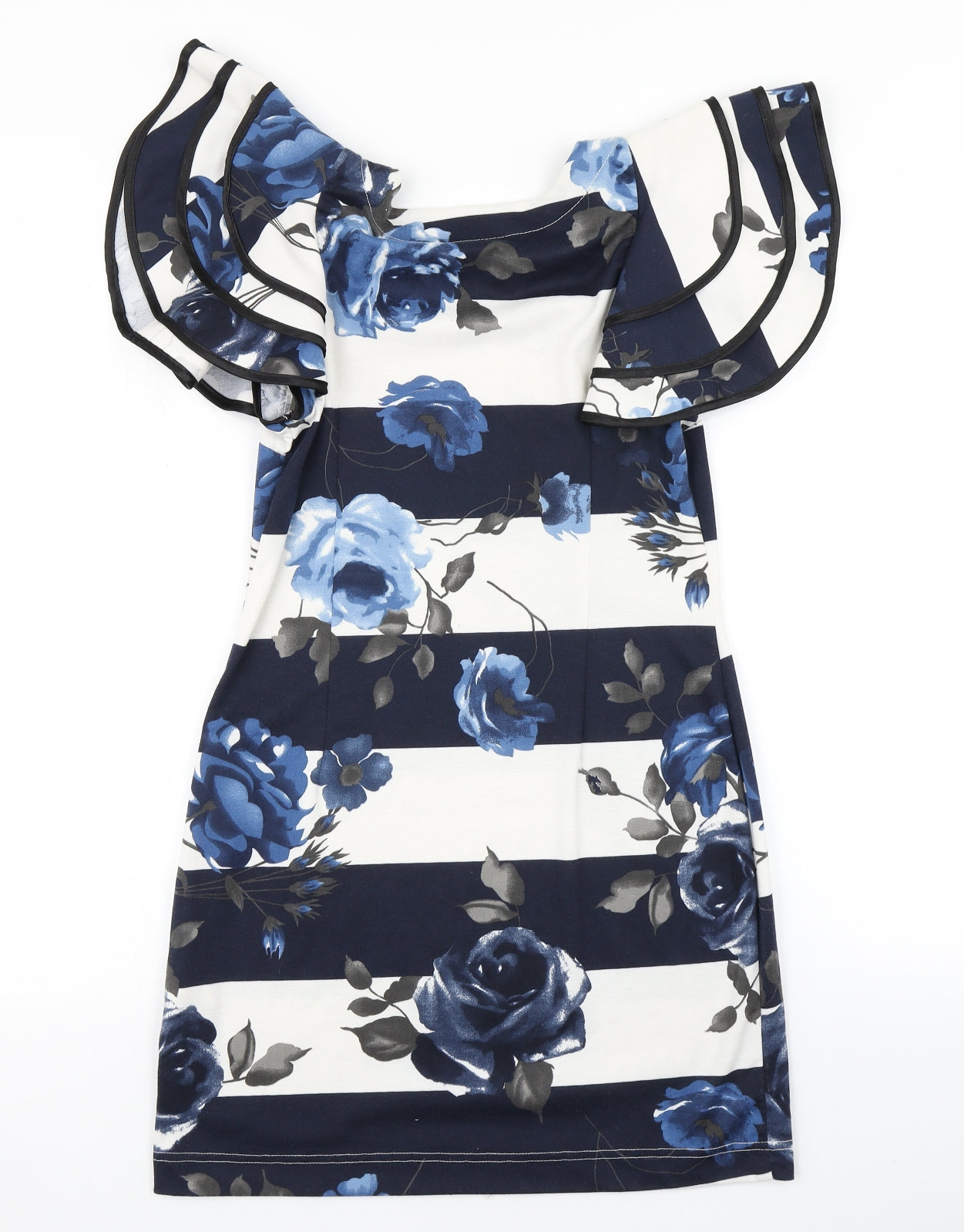 Apricot Womens Blue Floral  Bodycon  Size M  - Ruffle Sleeve