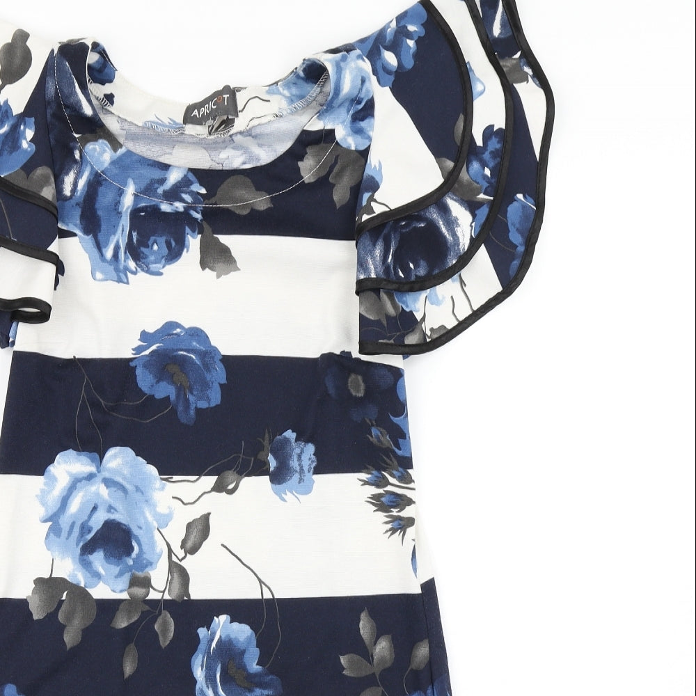 Apricot Womens Blue Floral  Bodycon  Size M  - Ruffle Sleeve