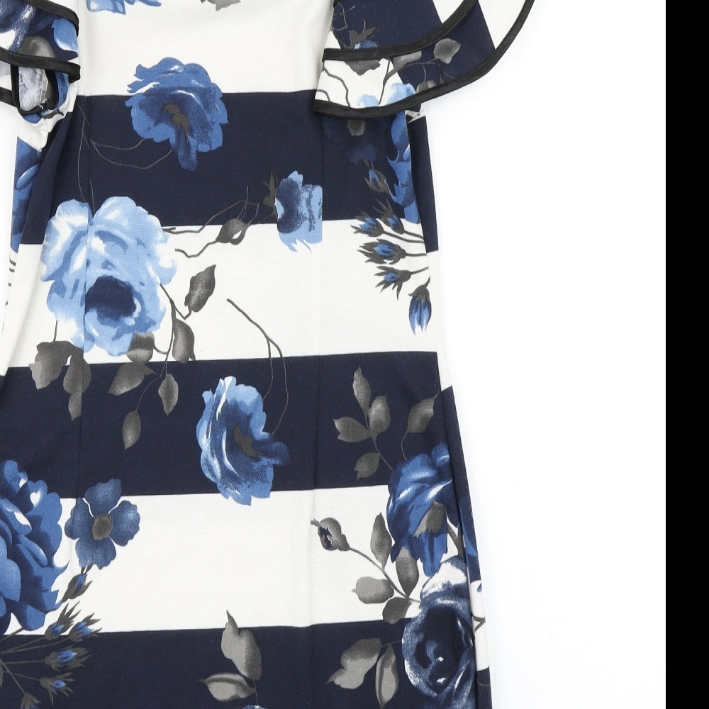 Apricot Womens Blue Floral  Bodycon  Size M  - Ruffle Sleeve