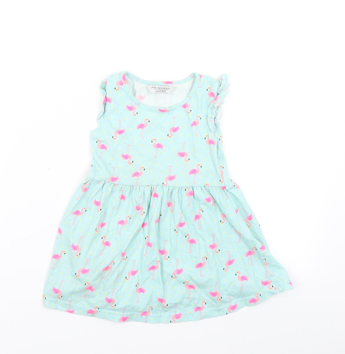 Primark Girls Blue Polka Dot  Skater Dress  Size 18 Months  - Flamingo print