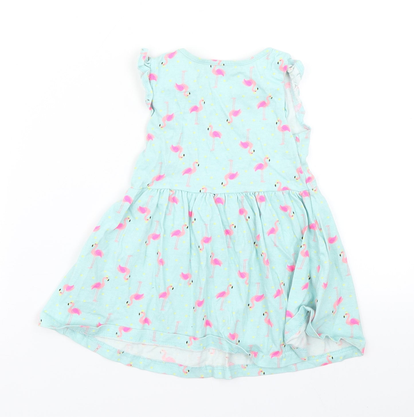 Primark Girls Blue Polka Dot  Skater Dress  Size 18 Months  - Flamingo print