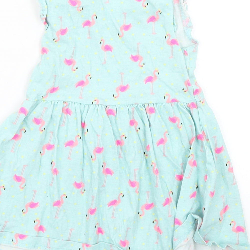 Primark Girls Blue Polka Dot  Skater Dress  Size 18 Months  - Flamingo print