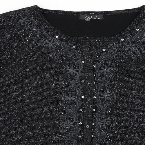 BM Womens Black  Knit Cardigan Jumper Size M