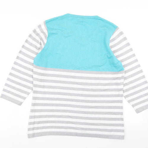 //text.. Womens Grey Striped Knit Pullover Jumper Size L