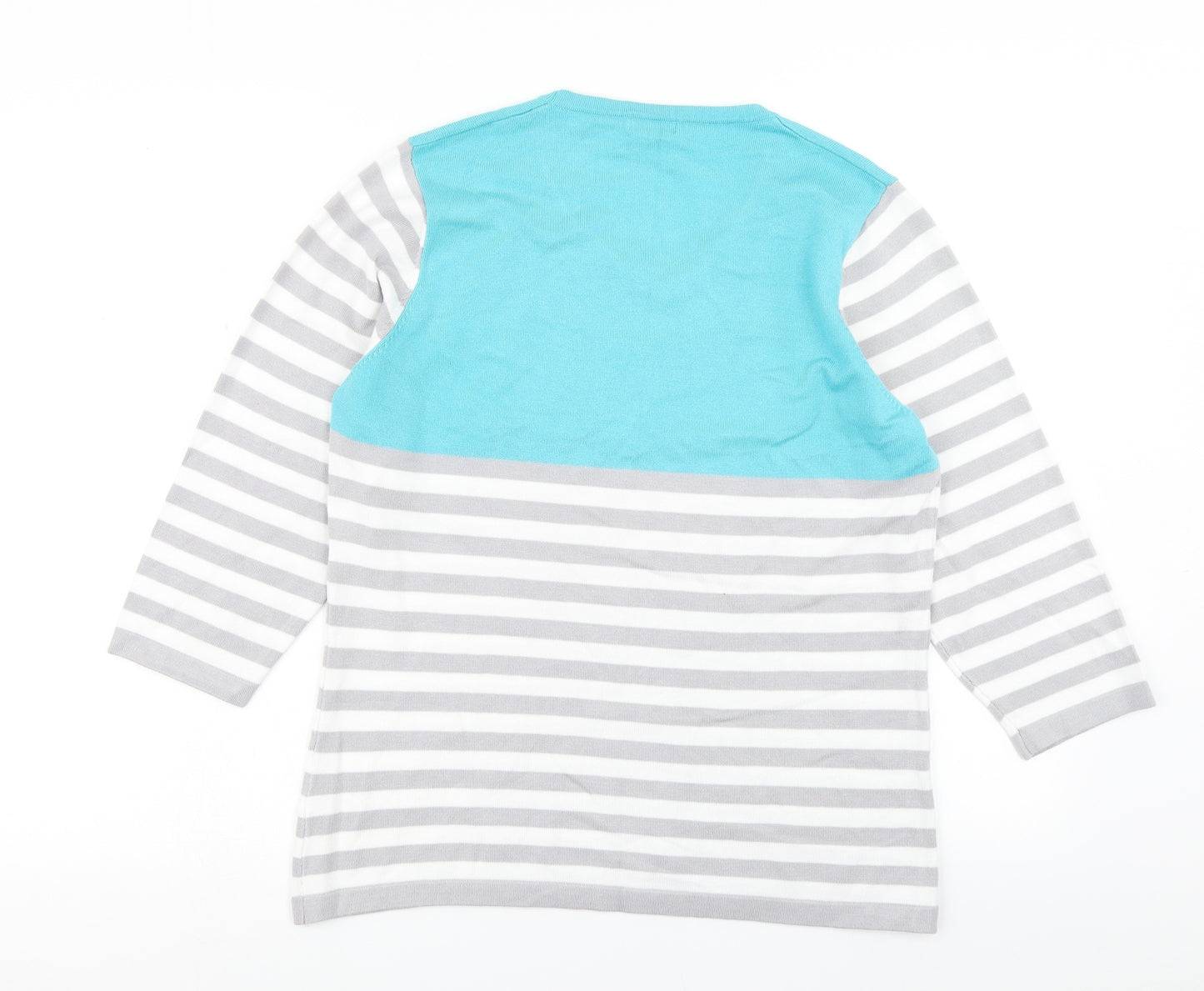 //text.. Womens Grey Striped Knit Pullover Jumper Size L