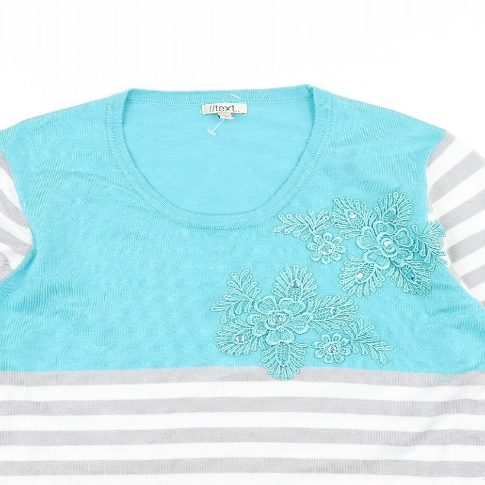 //text.. Womens Grey Striped Knit Pullover Jumper Size L