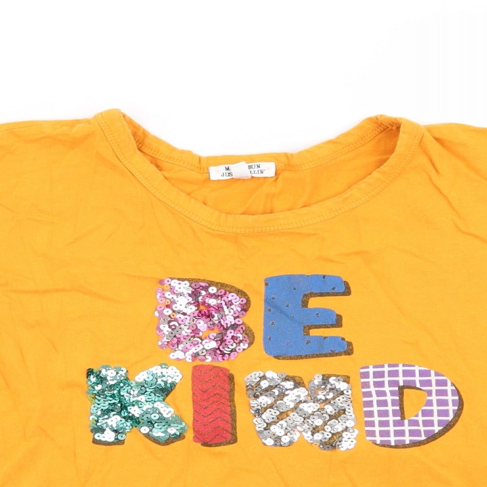messy bun just chillin Girls Yellow   Basic T-Shirt Size M