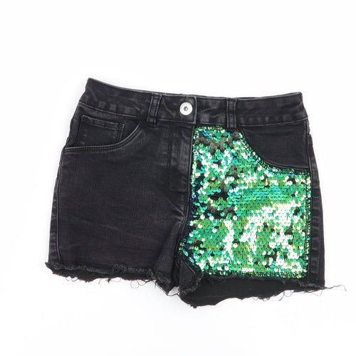 Asda George Girls Black   Hot Pants Shorts Size 8-9 Years - Sequins all over