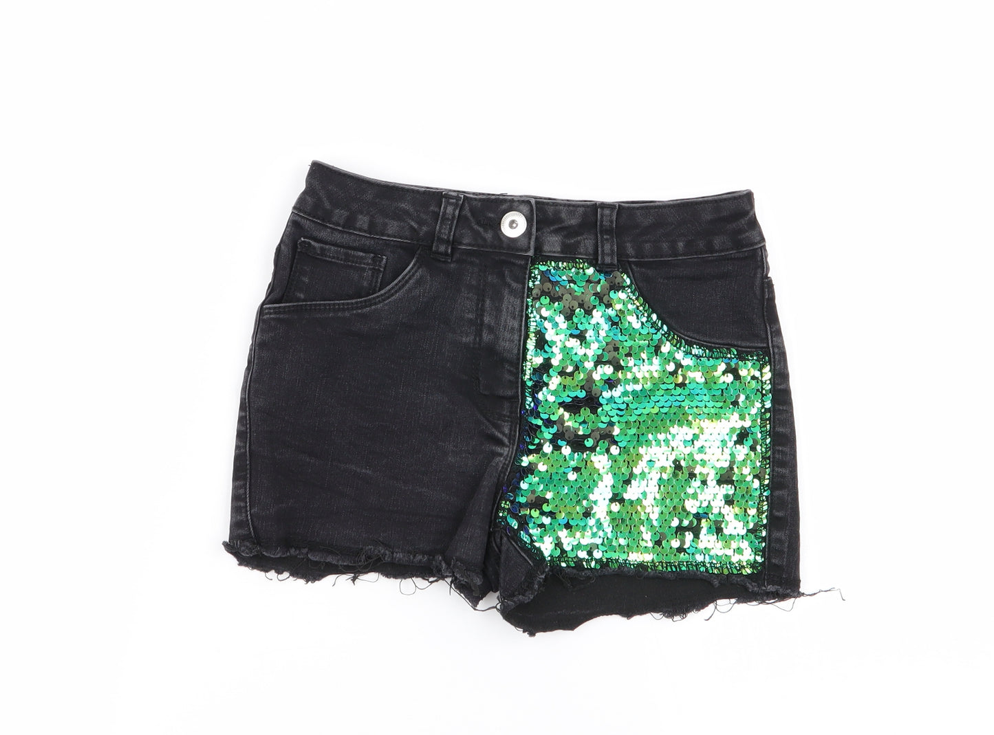 Asda George Girls Black   Hot Pants Shorts Size 8-9 Years - Sequins all over