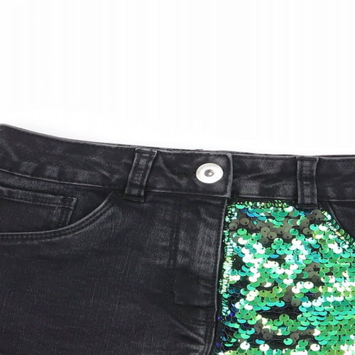 Asda George Girls Black   Hot Pants Shorts Size 8-9 Years - Sequins all over