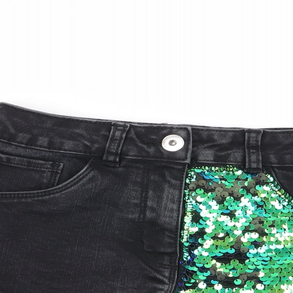 Asda George Girls Black   Hot Pants Shorts Size 8-9 Years - Sequins all over