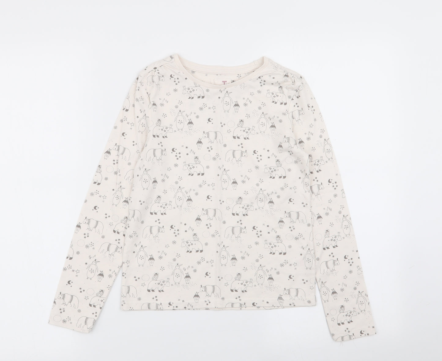 TU Girls Ivory Animal Print  Basic T-Shirt Size 9 Years