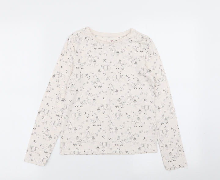 TU Girls Ivory Animal Print Basic T-Shirt Size 9 Years