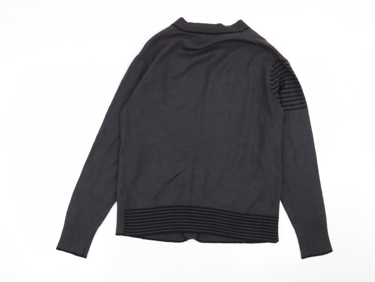 French Connection Mens Grey Striped  Cardigan Jumper Size XL