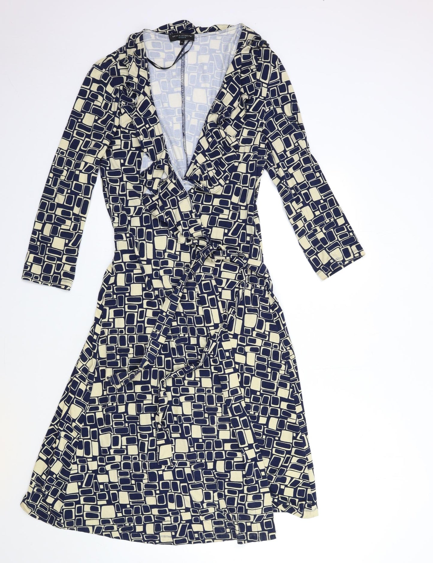 Betty Jackson Womens Blue Geometric  Wrap Dress  Size 14