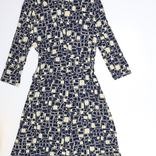 Betty Jackson Womens Blue Geometric  Wrap Dress  Size 14