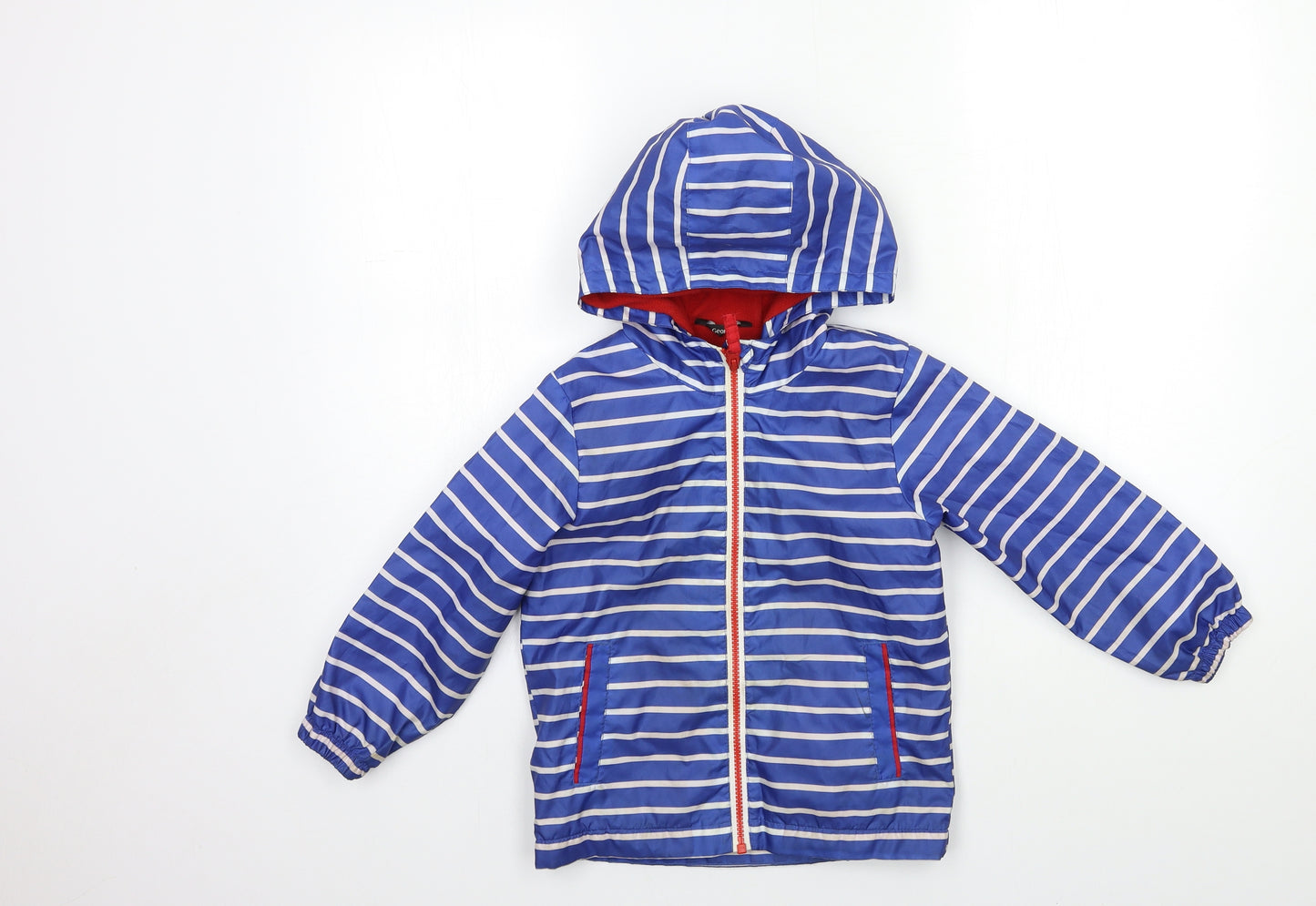 George Boys Blue Striped  Rain Coat Jacket Size 3-4 Years