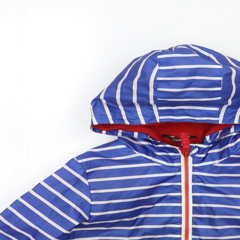 George Boys Blue Striped  Rain Coat Jacket Size 3-4 Years