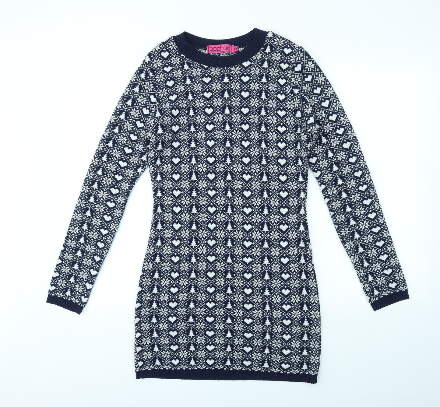 Boohoo Womens Blue Argyle/Diamond  Jumper Dress  Size M