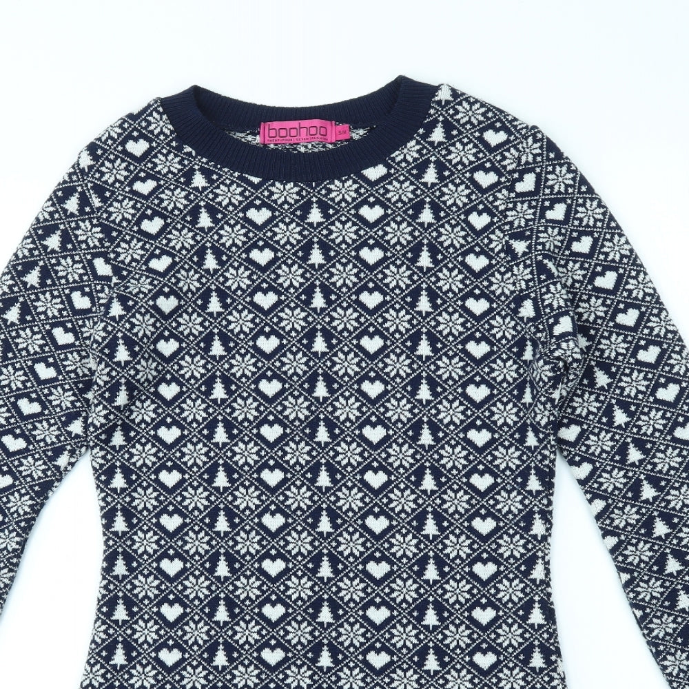 Boohoo Womens Blue Argyle/Diamond  Jumper Dress  Size M