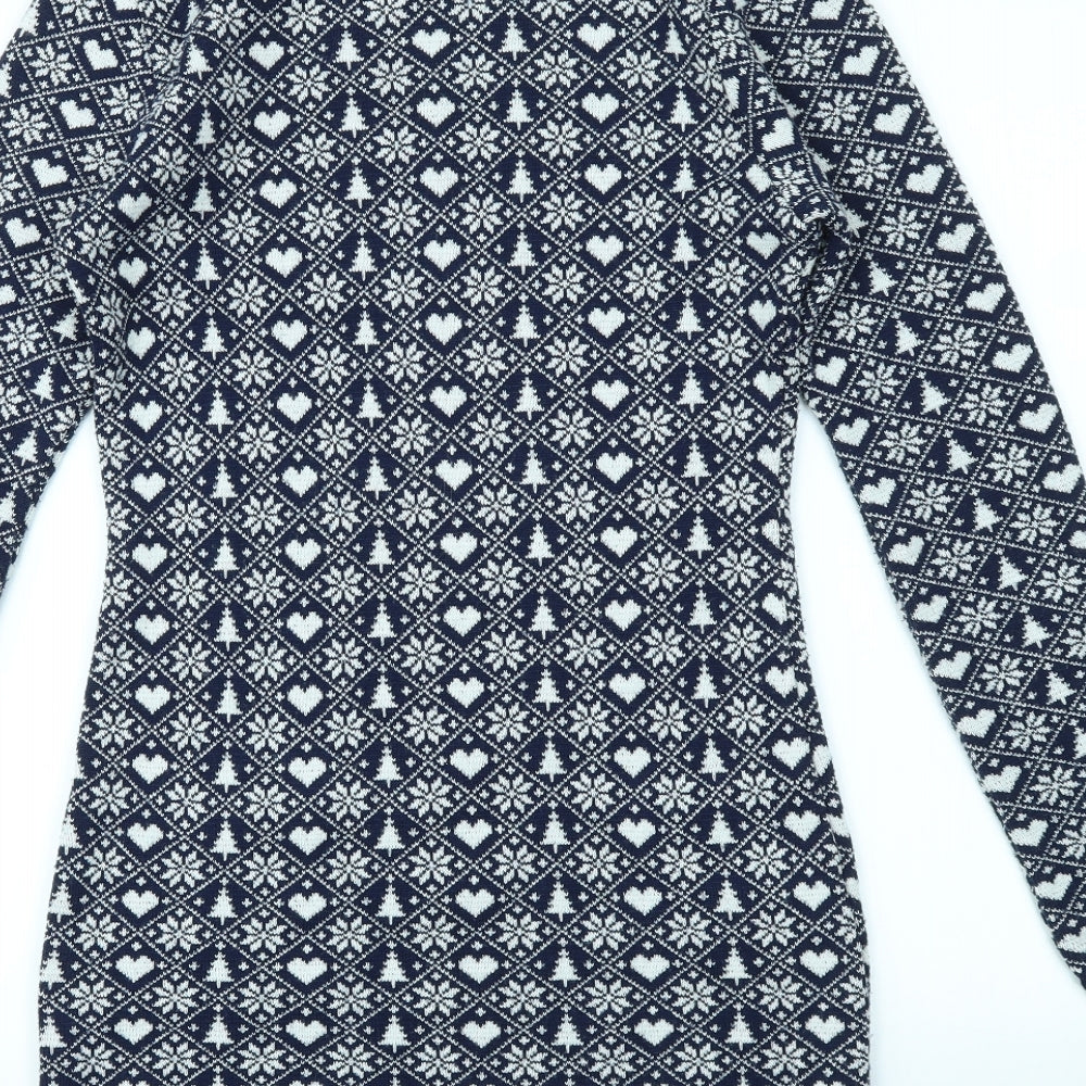 Boohoo Womens Blue Argyle/Diamond  Jumper Dress  Size M