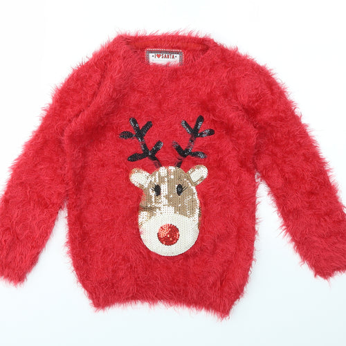 Young Dimension Girls Red Animal Print  Pullover Jumper Size 6-7 Years