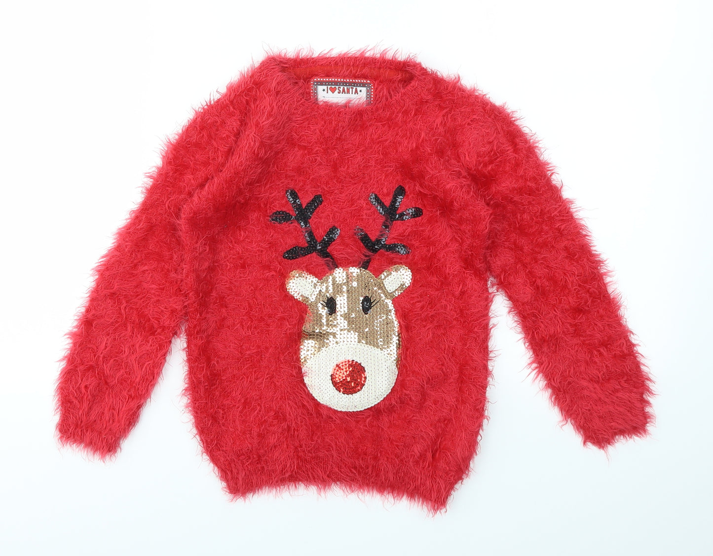 Young Dimension Girls Red Animal Print  Pullover Jumper Size 6-7 Years