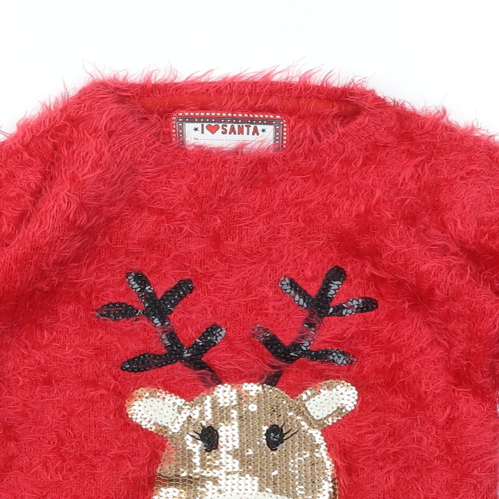 Young Dimension Girls Red Animal Print  Pullover Jumper Size 6-7 Years