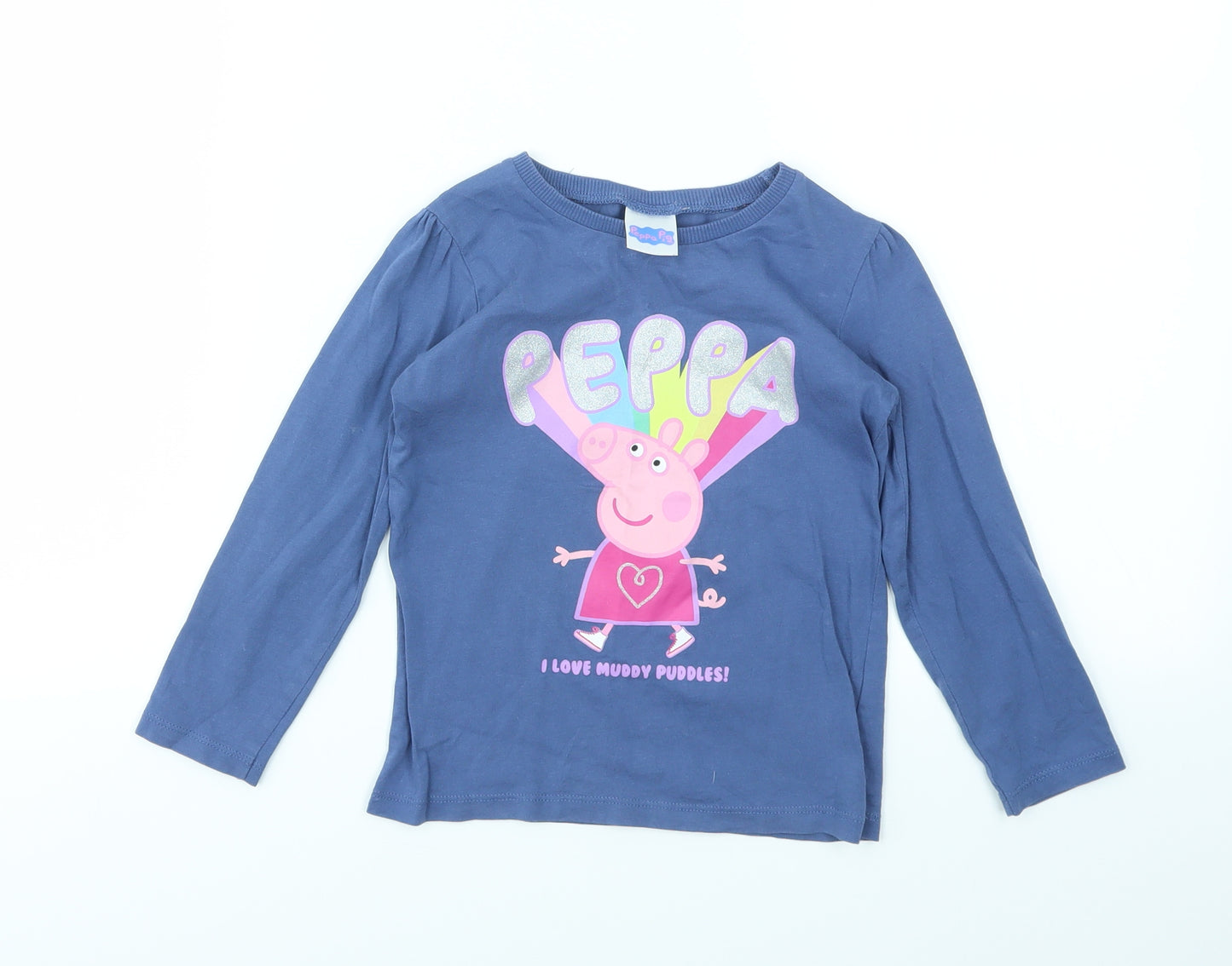 George Girls Blue Animal Print  Basic T-Shirt Size 3-4 Years