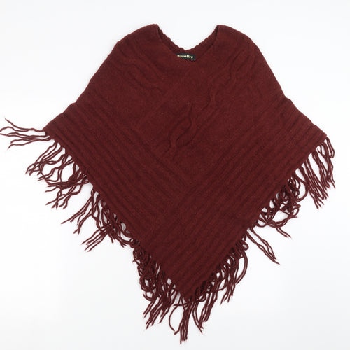 Bluoltre Womens Red  Knit Cape Jumper One Size
