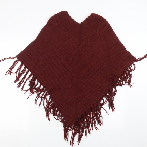 Bluoltre Womens Red  Knit Cape Jumper One Size