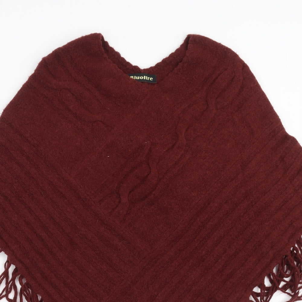 Bluoltre Womens Red  Knit Cape Jumper One Size