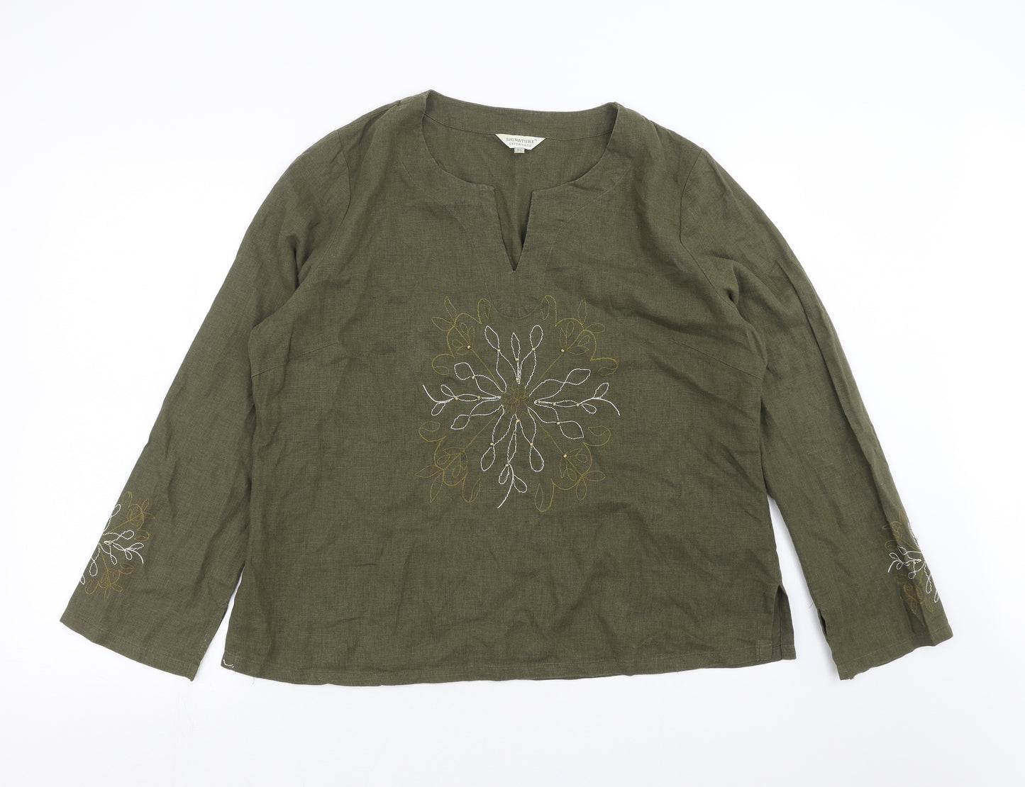 Signiture Experience Womens Green   Basic Blouse Size XL  - Floral embroidery