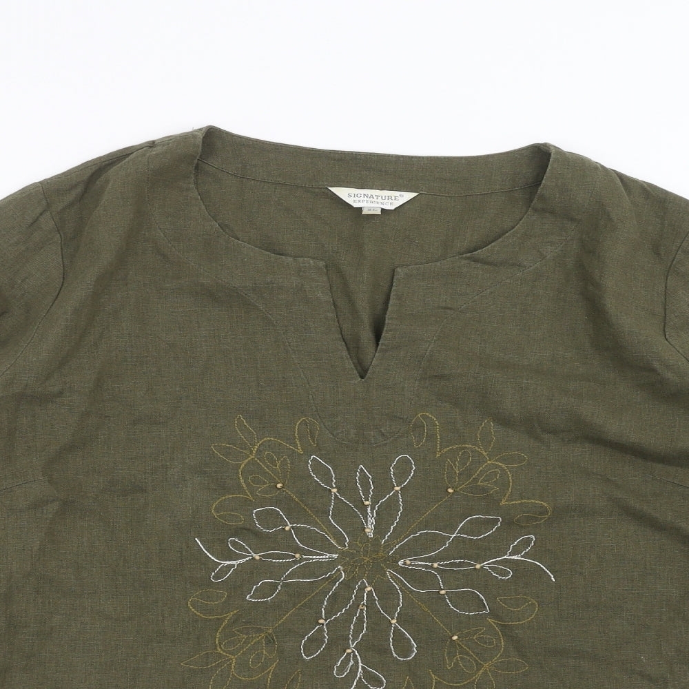 Signiture Experience Womens Green   Basic Blouse Size XL  - Floral embroidery