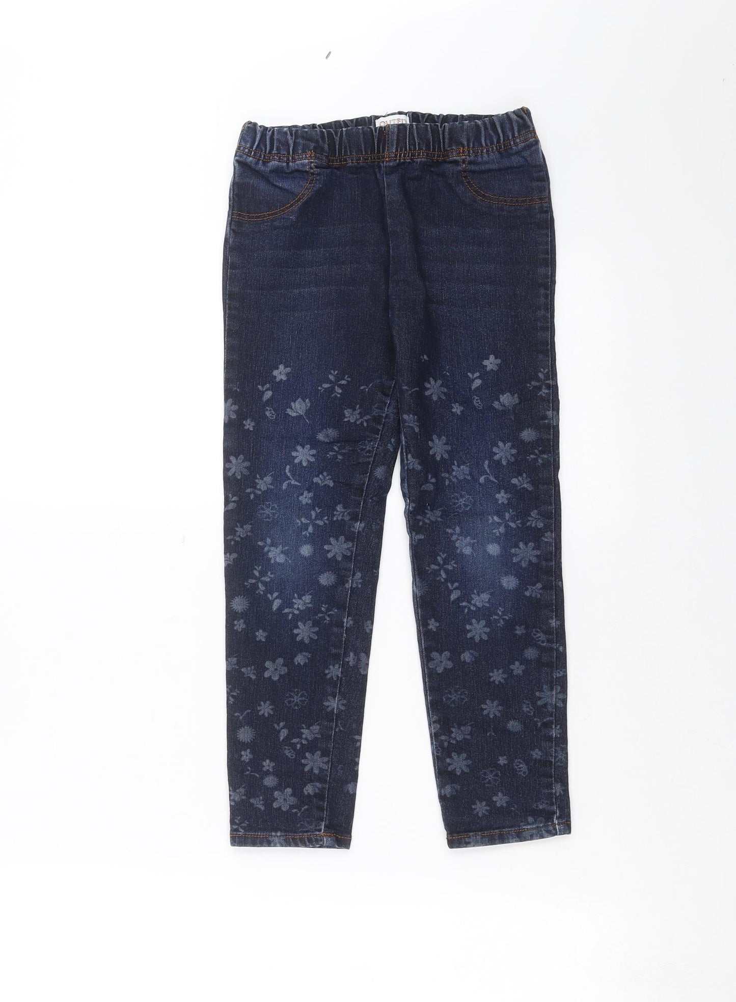 Outfit Kids Girls Blue Floral Denim Skinny Jeans Size 5-6 Years